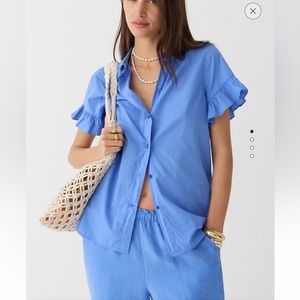 J Crew women’s cotton poplin shirt with ruffle sleeve